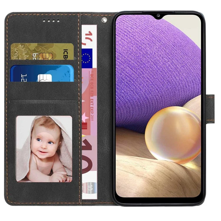 Для Samsung Galaxy A22e / A23e / A23s / A23 5G (японская Версия) PU Кожаная Подставка Для Телефона. Защитная Крышка Защиты с Прицелом с Ремешком с Ремешком - Черный