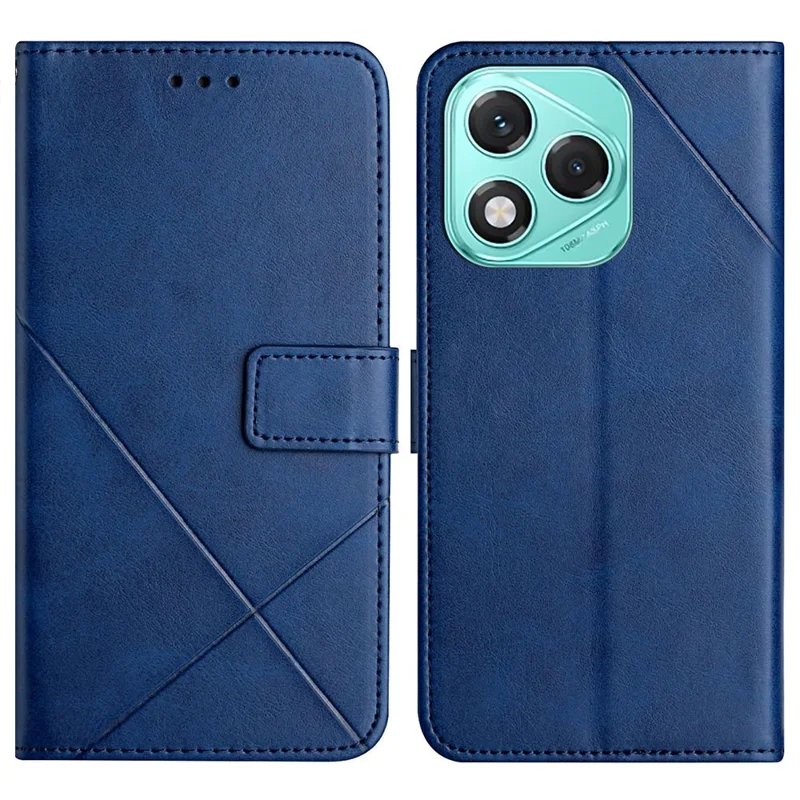For Honor 400 Lite 5G Case Line Pattern Wallet Leather Phone Cover with Wrist Strap - Blue