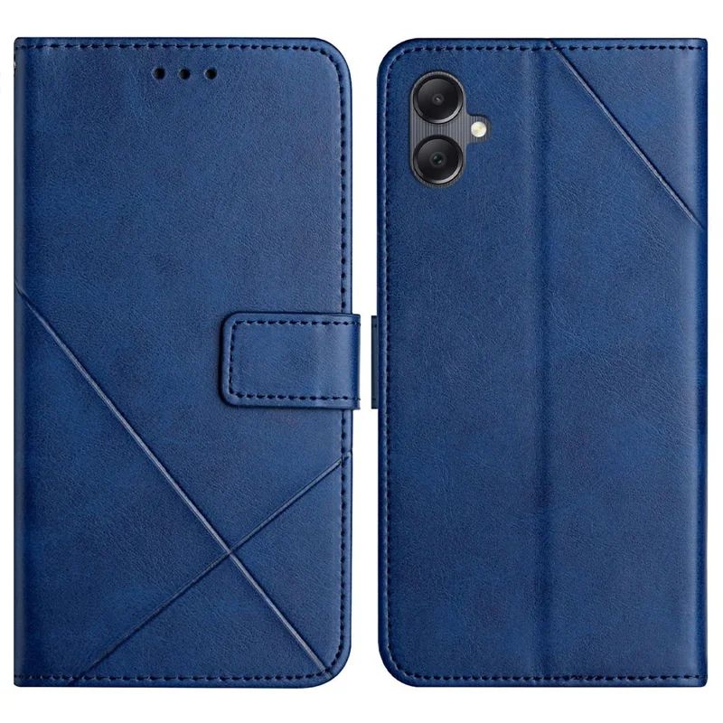 For Samsung Galaxy A07 4G Case Line Pattern Wallet Leather Phone Cover with Wrist Strap - Blue