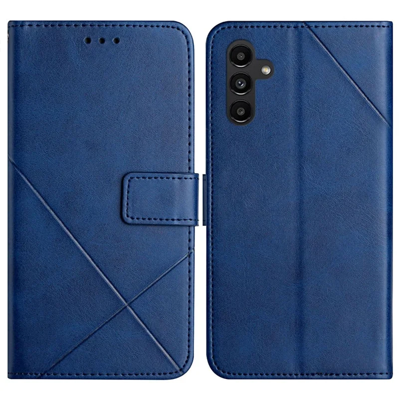 For Samsung Galaxy A18 5G /  A17 5G / A17 4G Case Line Pattern Wallet Leather Phone Cover with Wrist Strap - Blue