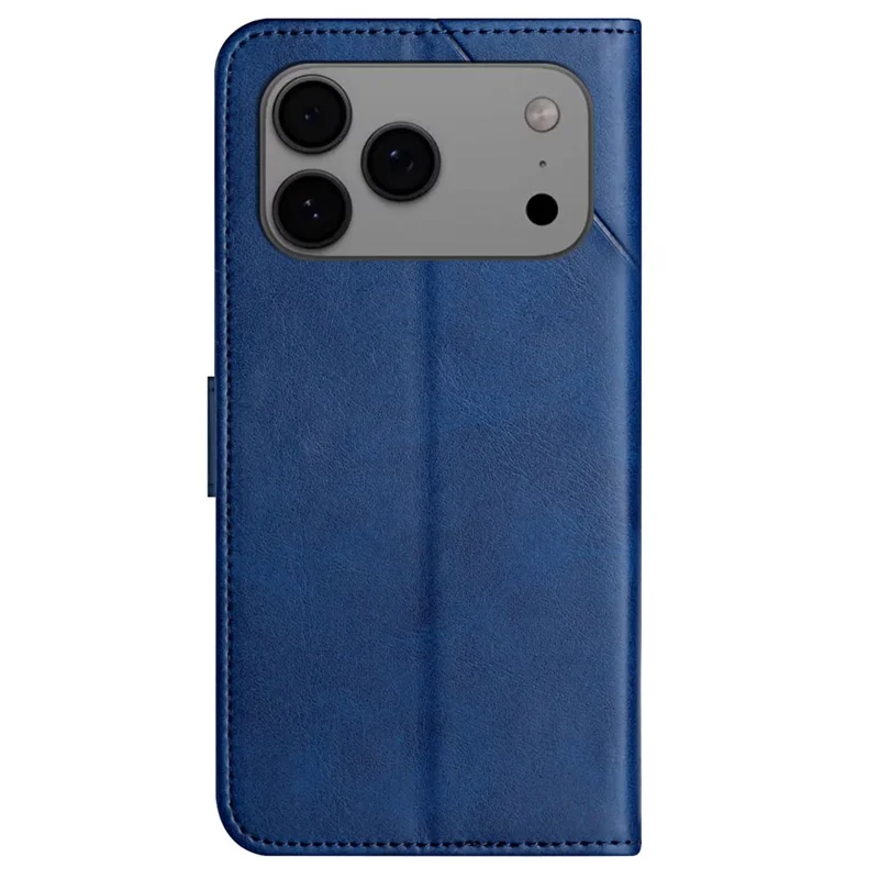 Étui de téléphone portable en cuir avec motif de ligne et dragonne pour iPhone 17 Pro - Bleu