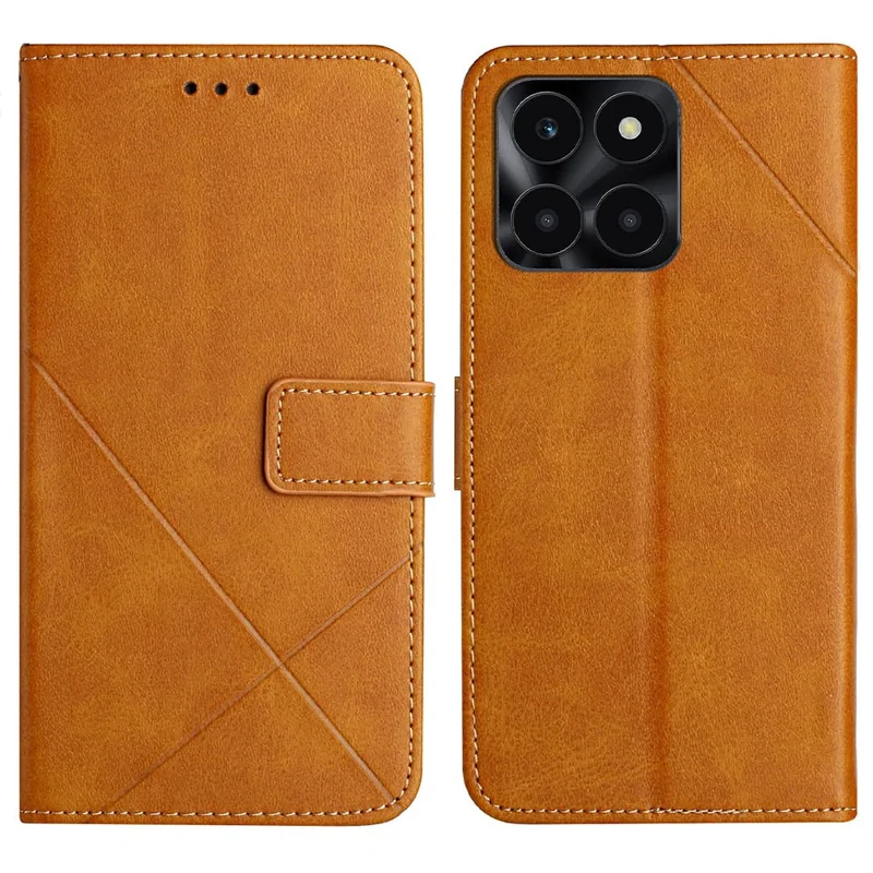 Leather Case For Honor X6c 4G  /  X6b 4G  /  X6a 4G  /  X5b  /  X5b Plus Line Pattern Wallet Phone Cover with Wrist Strap - Yellow