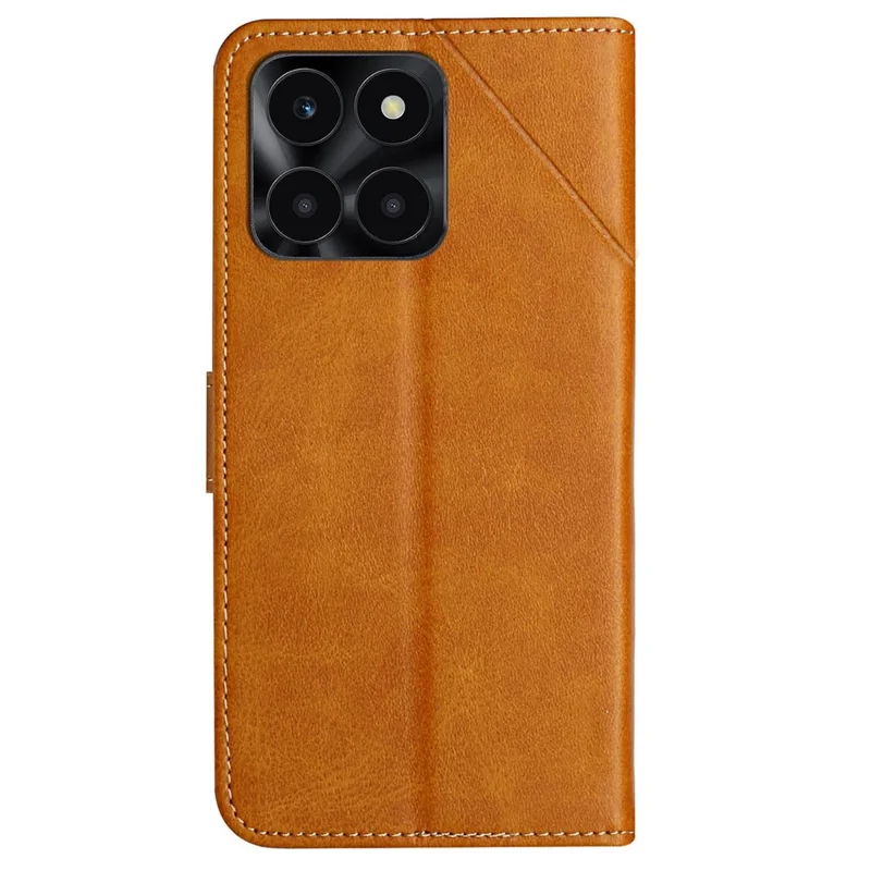 Leather Case For Honor X6c 4G  /  X6b 4G  /  X6a 4G  /  X5b  /  X5b Plus Line Pattern Wallet Phone Cover with Wrist Strap - Yellow
