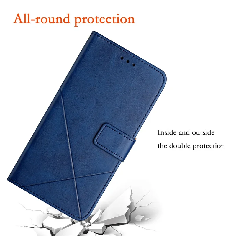 Til Xiaomi Redmi A5 4G (171,7 mm) Taske med Linjemønster, Wallet, Læderet Telefonbeskyttelse med Håndledsrem - Blå