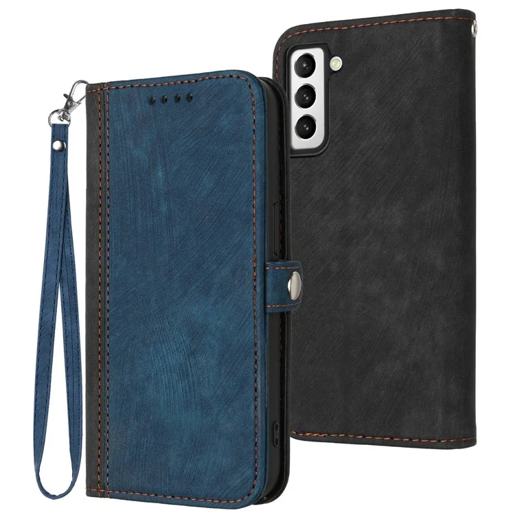 YX0020 Para Samsung Galaxy S22 5G Case de Teléfonos, Protección Completa PU Función de Soporte de Cuero Dual Sport Swnip Caplip Con Correa - Zafiro