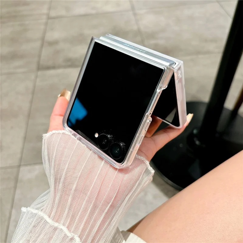 For Samsung Galaxy Z Flip7 5G Case Glitter DIY Heart Charm Phone Cover with Wrist Strap - Polka Dot Black