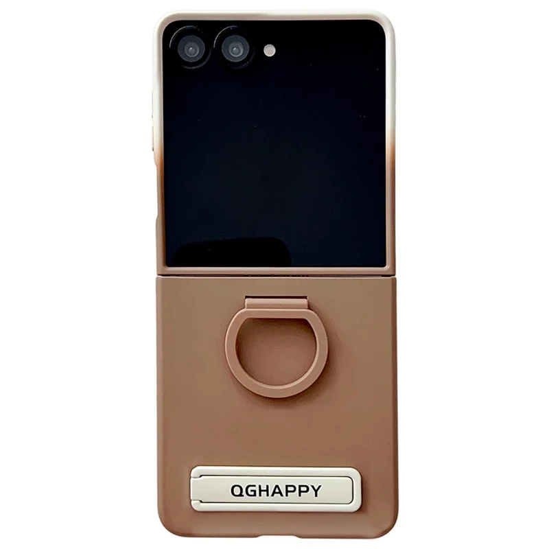 For Samsung Galaxy Z Flip7 5G Case Skin Touch Kickstand PC TPU Phone Cover with Ring Holder - Brown