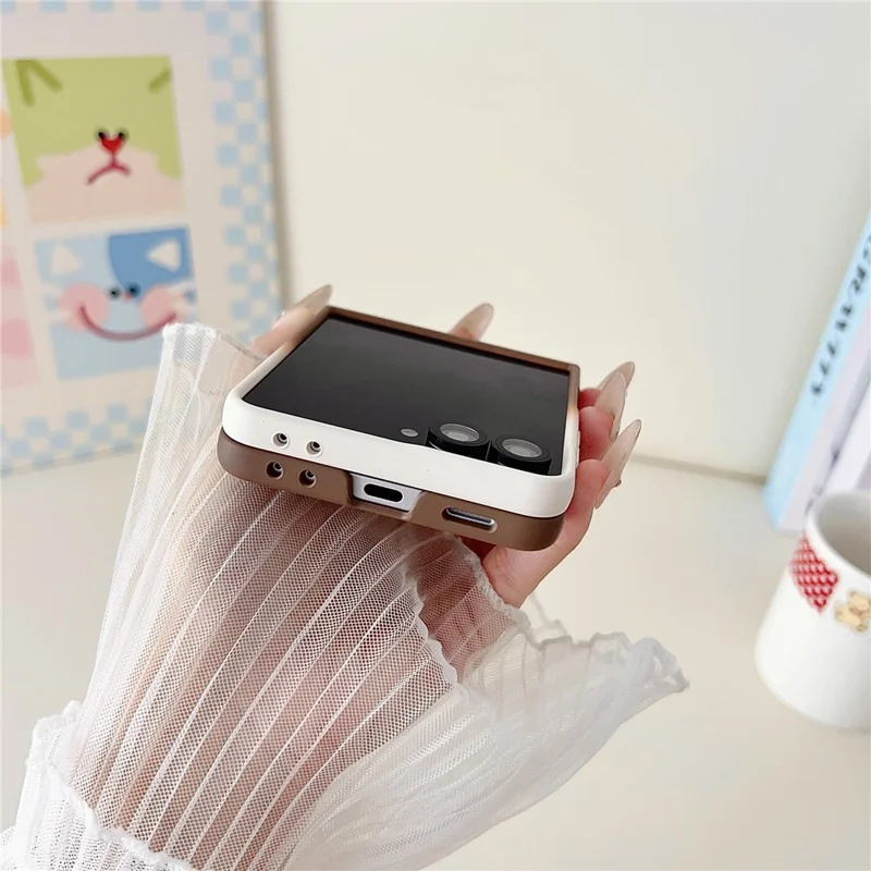 For Samsung Galaxy Z Flip7 5G Case Skin Touch Kickstand PC TPU Phone Cover with Ring Holder - Brown