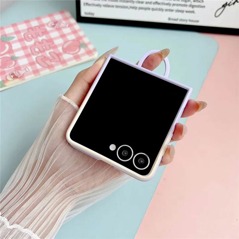 Для Samsung Galaxy Z Flip7 5G Чехол Кожа Сенсорный Силиконовое Кольцо ПК ТПУ Чехол для телефона с Наклейкой Мультяшная Такса - Темно-синий