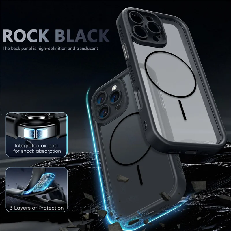 Bulk Purchasing For iPhone 16 Pro Max Magnetic Case Side Heat Dissipation PC TPU Phone Back Cover - Black