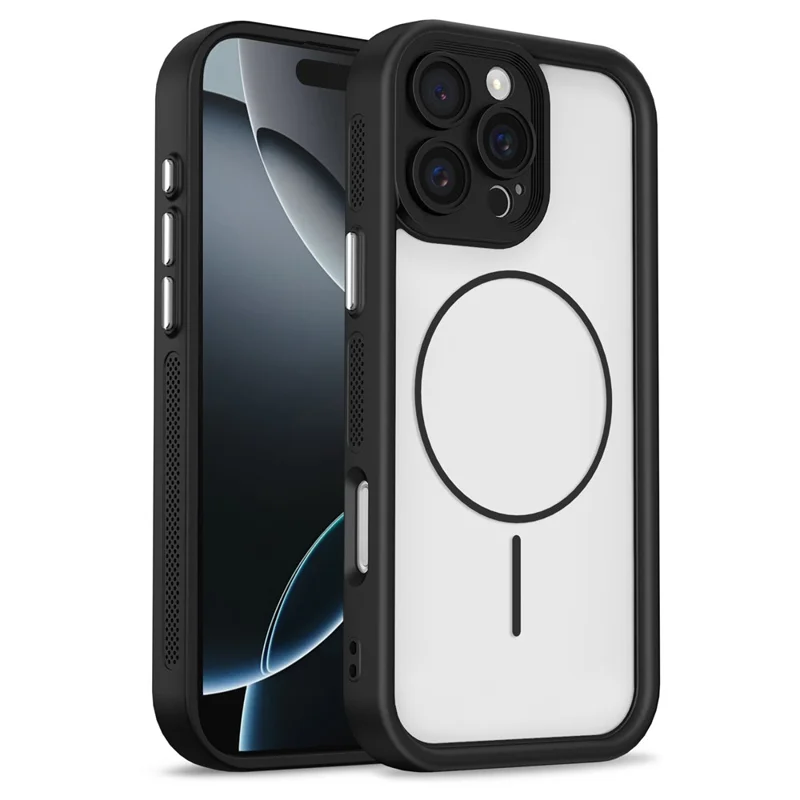 Массовая покупка для iPhone 16 Pro Магнитный чехол Боковое рассеивание тепла ПК TPU Задняя крышка телефона - Черный