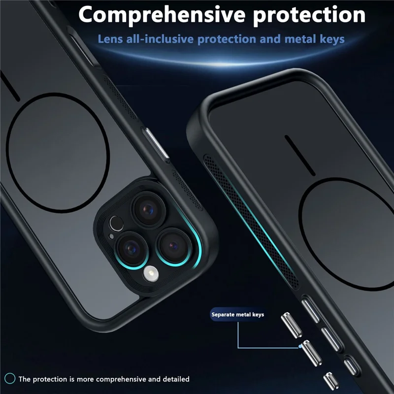 Массовая покупка для iPhone 16 Pro Магнитный чехол Боковое рассеивание тепла ПК TPU Задняя крышка телефона - Черный