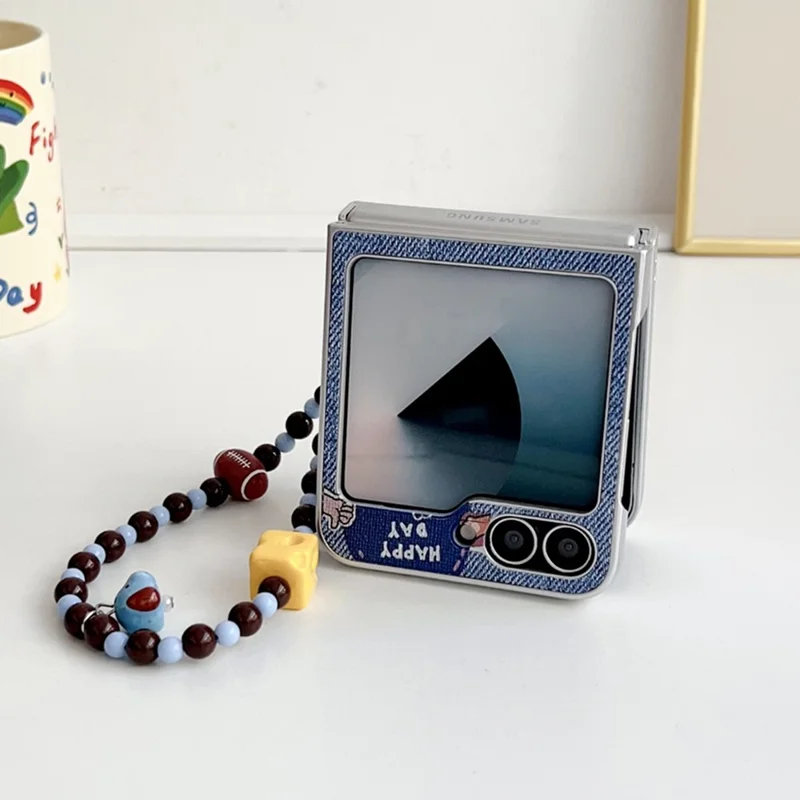 For Samsung Galaxy Z Flip7 FE 5G  /  Z Flip6 5G Case Lucky Puppy PC Phone Cover with Wrist Strap - Blue