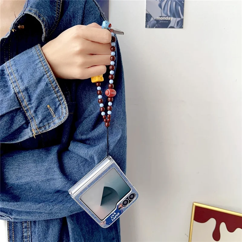 For Samsung Galaxy Z Flip7 FE 5G  /  Z Flip6 5G Case Lucky Puppy PC Phone Cover with Wrist Strap - Blue