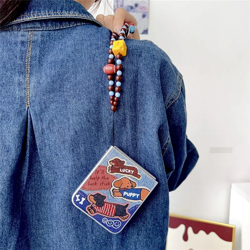 For Samsung Galaxy Z Flip7 FE 5G  /  Z Flip6 5G Case Lucky Puppy PC Phone Cover with Wrist Strap - Blue