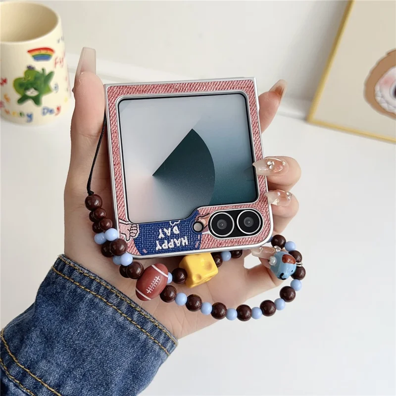 For Samsung Galaxy Z Flip7 FE 5G  /  Z Flip6 5G Case Lucky Puppy PC Phone Cover with Wrist Strap - Blue