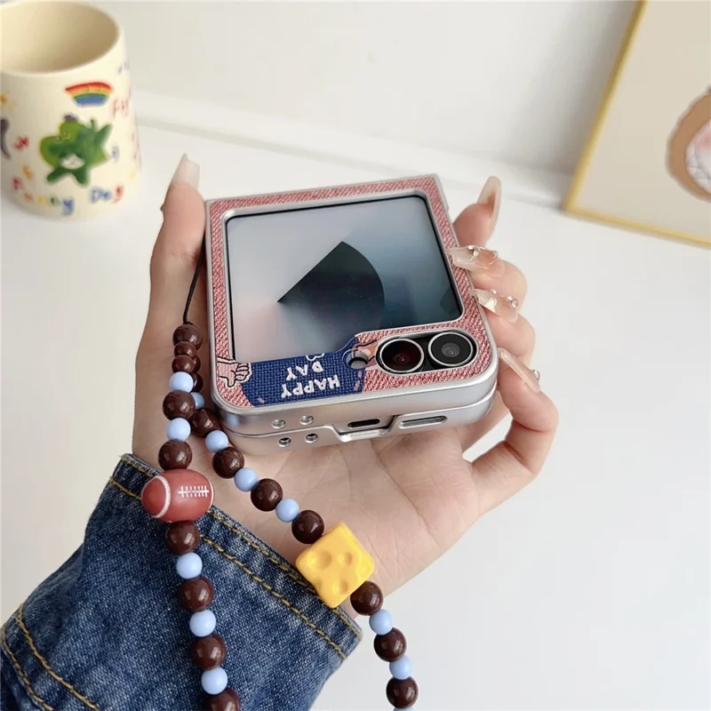 For Samsung Galaxy Z Flip7 FE 5G  /  Z Flip6 5G Case Lucky Puppy PC Phone Cover with Wrist Strap - Blue