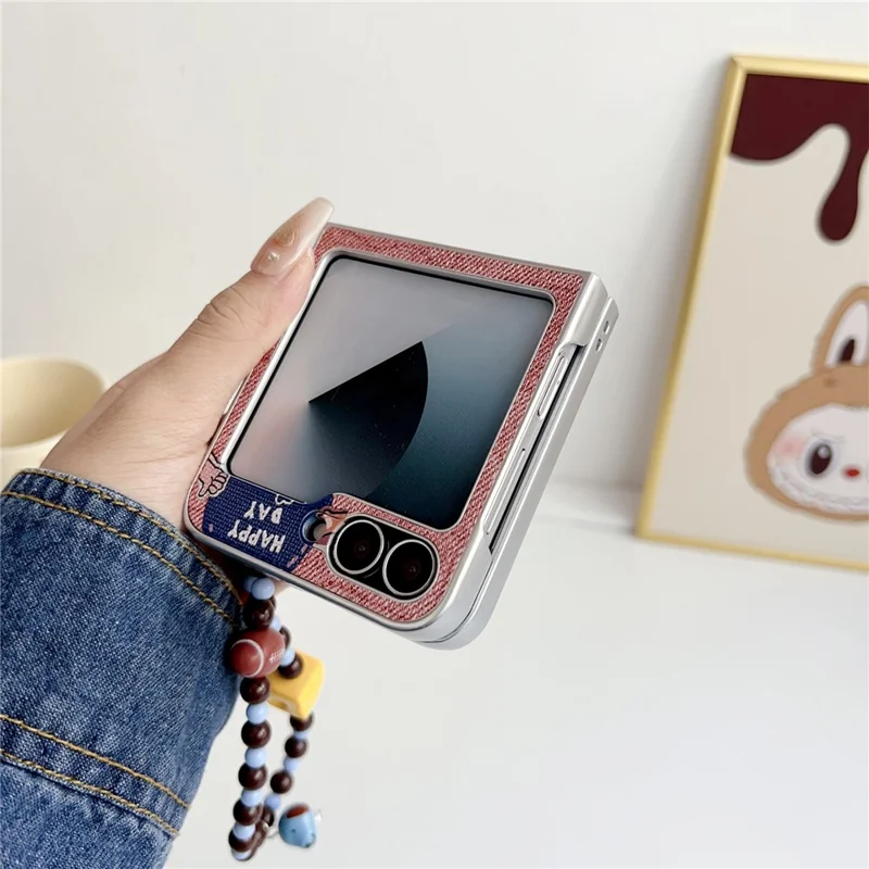 For Samsung Galaxy Z Flip7 FE 5G  /  Z Flip6 5G Case Lucky Puppy PC Phone Cover with Wrist Strap - Blue