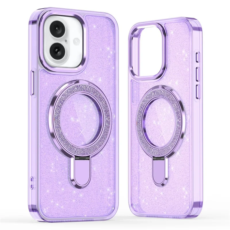 For iPhone 17 Case Glitter Design TPU + PC Kickstand Phone Protector - Purple