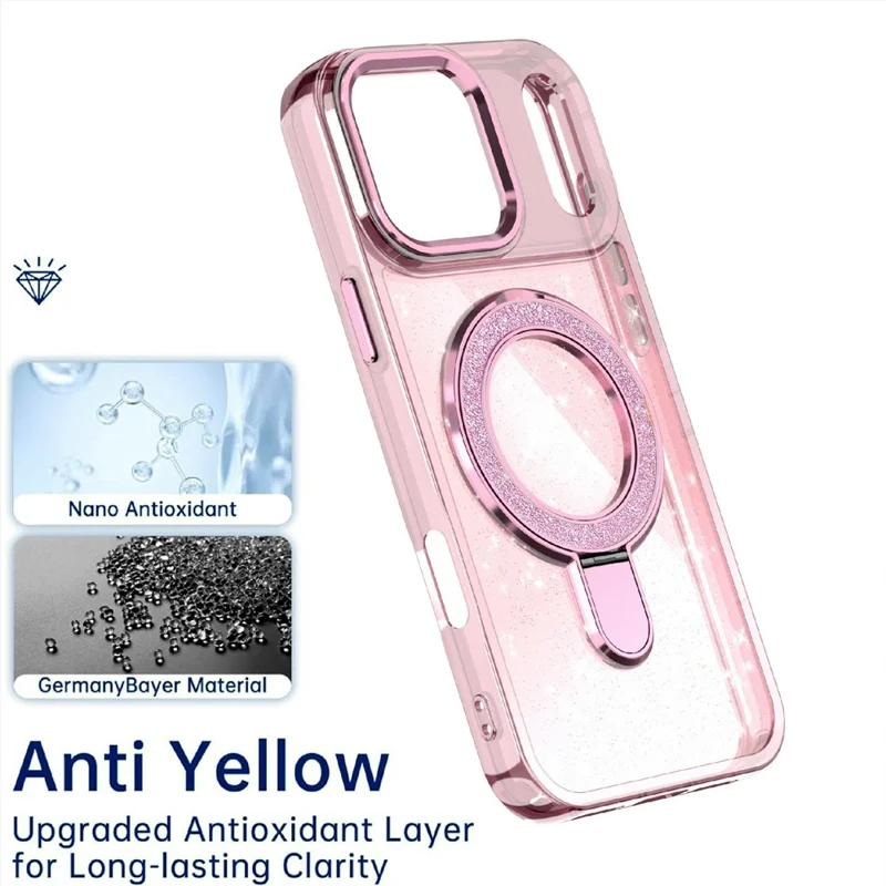 For iPhone 17 Pro Case Glitter Design TPU + PC Kickstand Phone Protector - Pink
