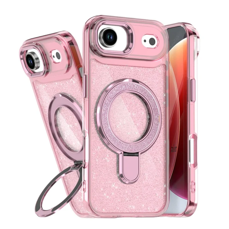 For iPhone Air Case Glitter Design TPU + PC Kickstand Phone Protector - Pink