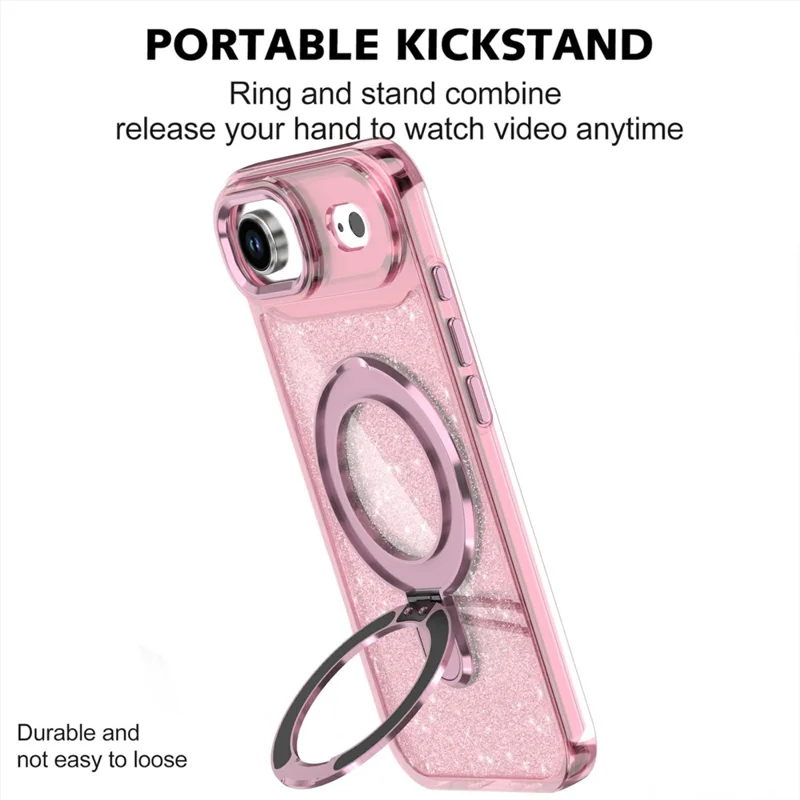 For iPhone Air Case Glitter Design TPU + PC Kickstand Phone Protector - Pink