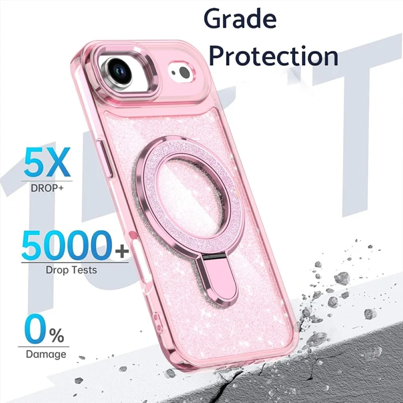 For iPhone Air Case Glitter Design TPU + PC Kickstand Phone Protector - Pink
