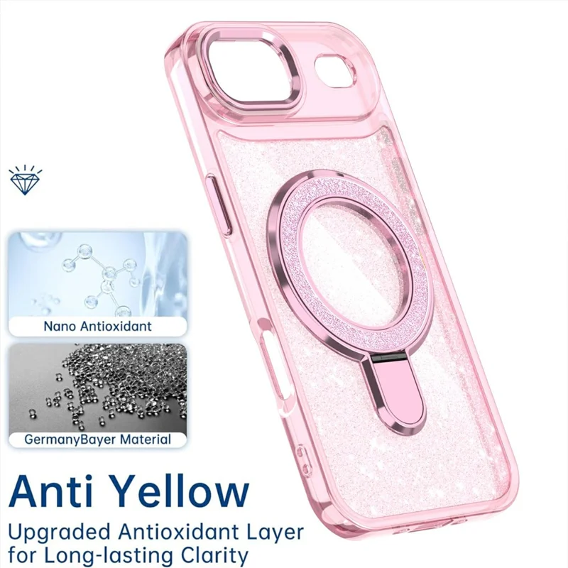 For iPhone Air Case Glitter Design TPU + PC Kickstand Phone Protector - Pink