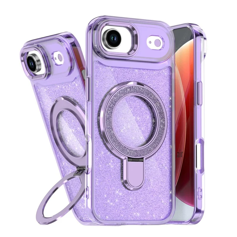 For iPhone Air Case Glitter Design TPU + PC Kickstand Phone Protector - Purple