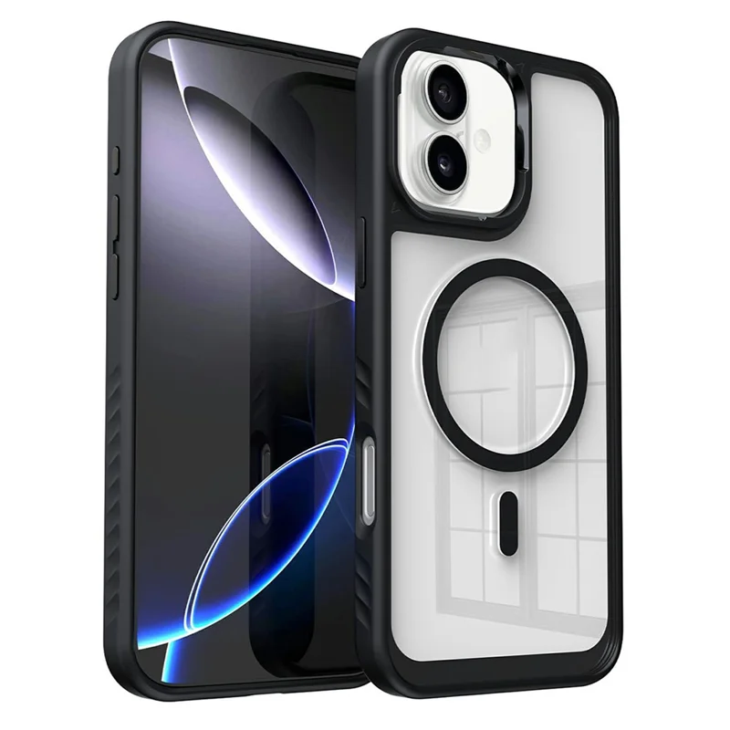 For iPhone 16 Case Compatible with MagSafe TPU + PC Shockproof Phone Back Cover - Black