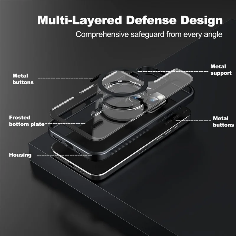 For iPhone 16 Case Compatible with MagSafe TPU + PC Shockproof Phone Back Cover - Black
