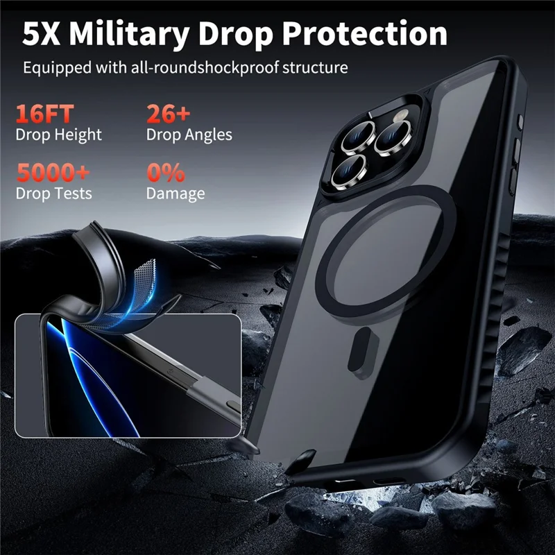 For iPhone 16 Case Compatible with MagSafe TPU + PC Shockproof Phone Back Cover - Black