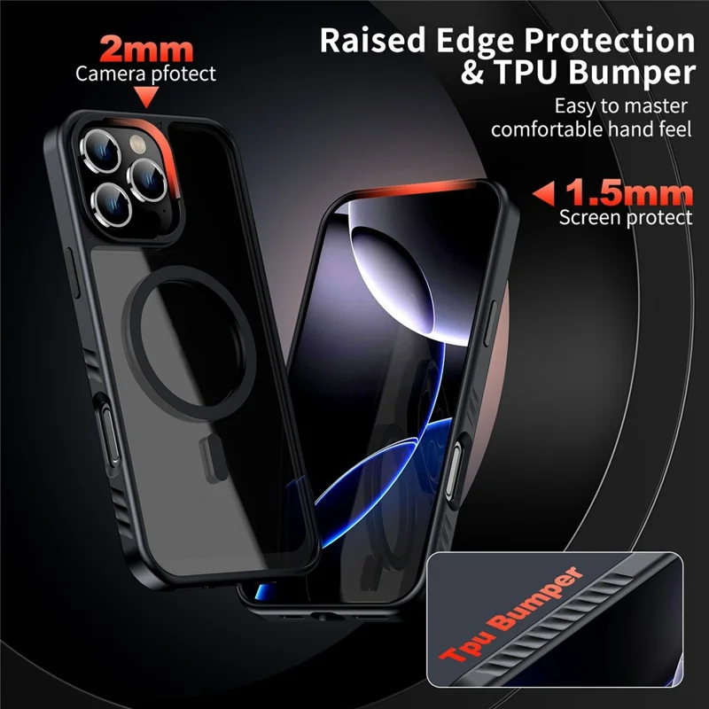 For iPhone 16 Case Compatible with MagSafe TPU + PC Shockproof Phone Back Cover - Black