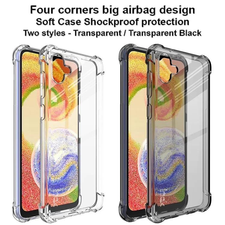 IMAK For Samsung Galaxy A04 4G (164.4 x 76.3 x 9.1 mm) Four Corner Airbag Shockproof Phone Case Flexible TPU Cover - Transparent Black