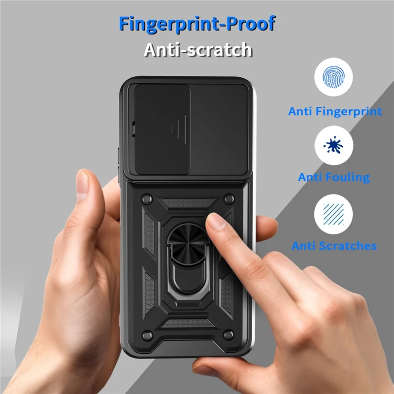 Xiaomi Poco M7 4G (169mm) Hülle mit Schiebe-Kameradeckel PC + TPU Ständer Handyhülle - Schwarz