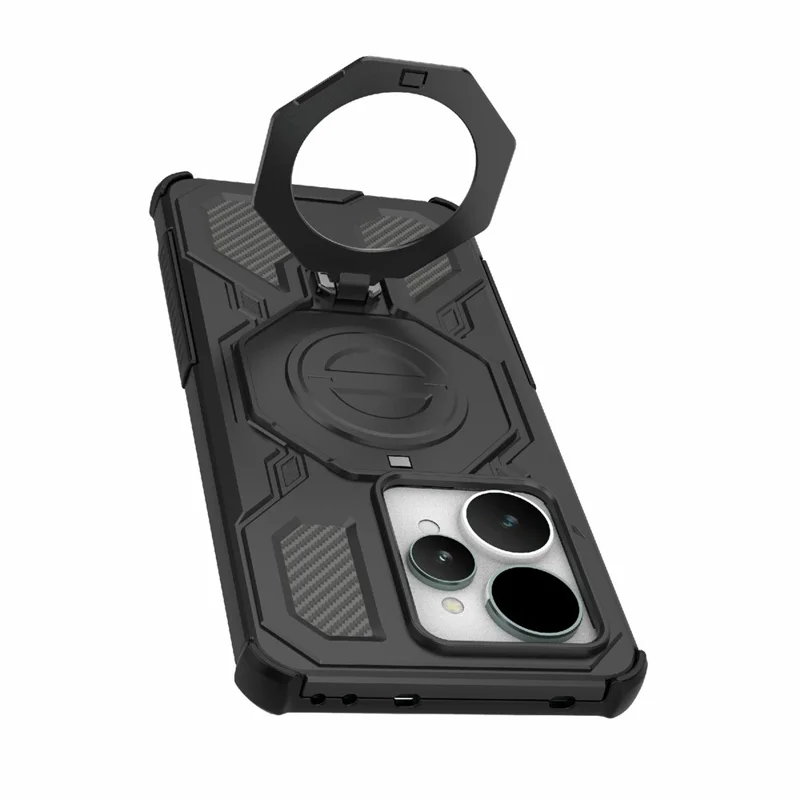 For Realme 15 5G Magnetic Case Rotating Metal Kickstand Shockproof PC + TPU Phone Back Cover - Black