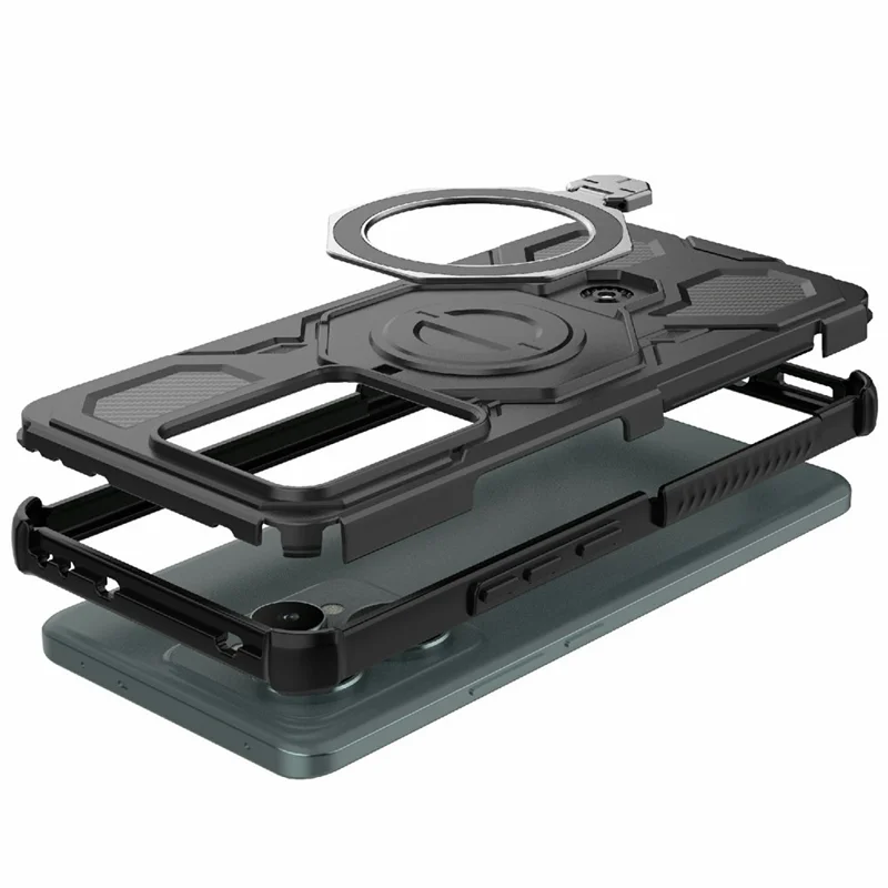 For Realme 15 5G Magnetic Case Rotating Metal Kickstand Shockproof PC + TPU Phone Back Cover - Black