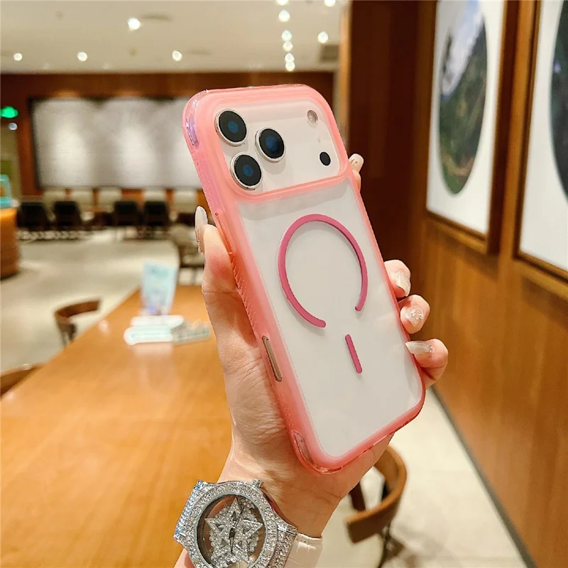 For iPhone 17 Pro Magnetic Case TPU + PC Crystal Clear Phone Cover - Pink
