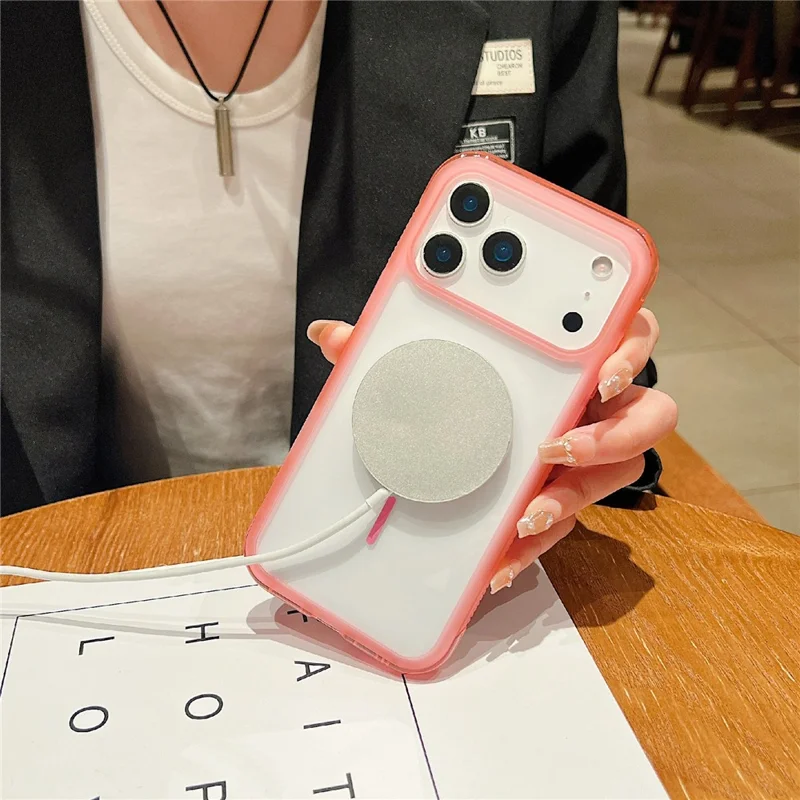 For iPhone 17 Pro Magnetic Case TPU + PC Crystal Clear Phone Cover - Pink