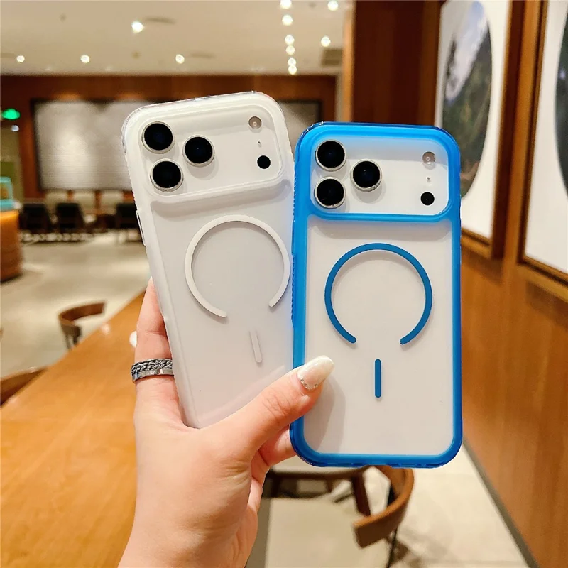 For iPhone 17 Pro Magnetic Case TPU + PC Crystal Clear Phone Cover - Pink