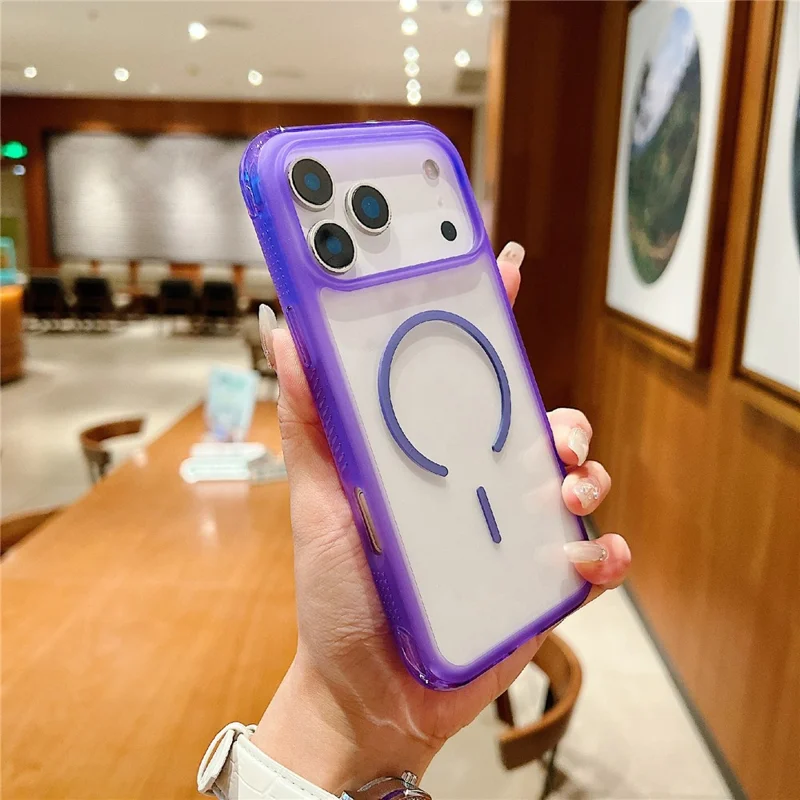 For iPhone 17 Pro Magnetic Case TPU + PC Crystal Clear Phone Cover - Purple