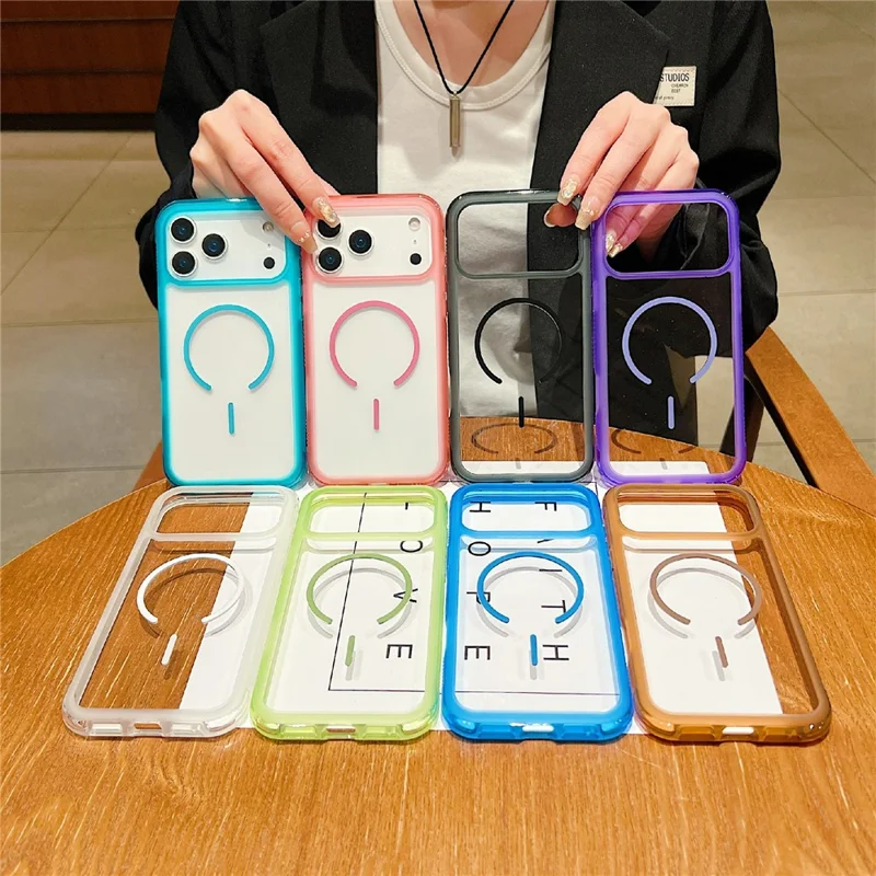 For iPhone 17 Pro Max Magnetic Case TPU + PC Crystal Clear Phone Cover - Pink