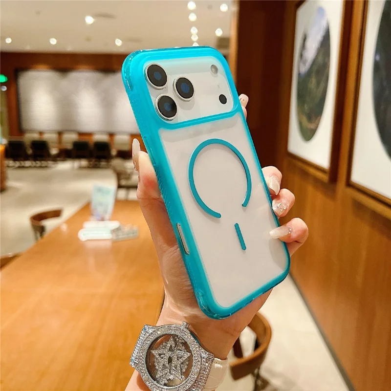 For iPhone 17 Pro Max Magnetic Case TPU + PC Crystal Clear Phone Cover - Sky Blue