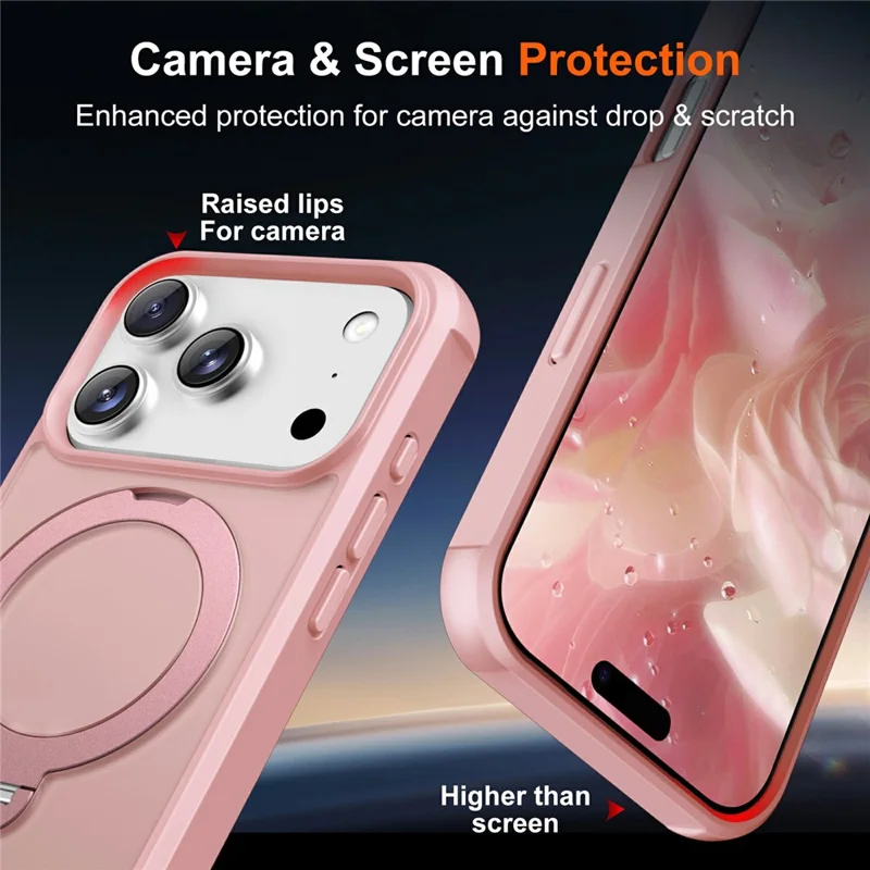 For iPhone 17 Pro Max Case Compatible with MagSafe Kickstand TPU PC Shockproof Phone Back Cover - Pink