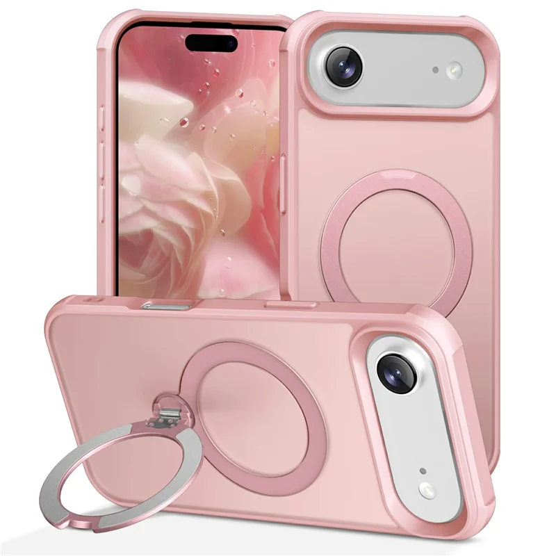 For iPhone Air Case Compatible with MagSafe Kickstand TPU PC Shockproof Phone Back Cover - Pink