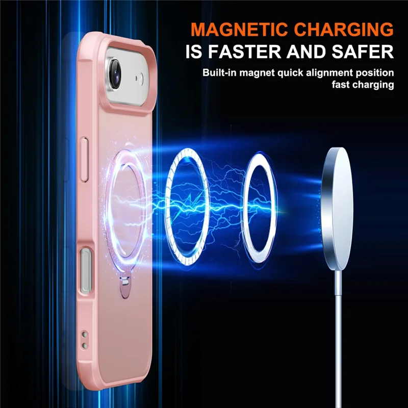 For iPhone Air Case Compatible with MagSafe Kickstand TPU PC Shockproof Phone Back Cover - Pink