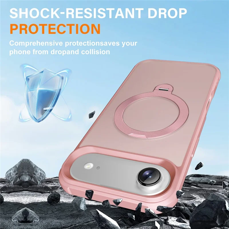 For iPhone Air Case Compatible with MagSafe Kickstand TPU PC Shockproof Phone Back Cover - Pink