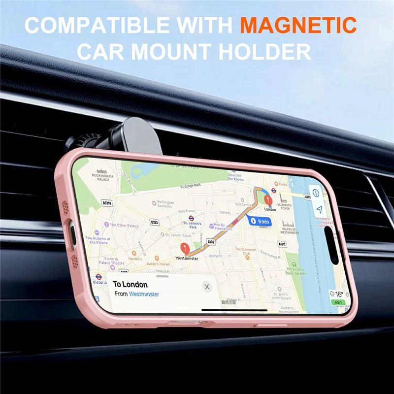 For iPhone Air Case Compatible with MagSafe Kickstand TPU PC Shockproof Phone Back Cover - Pink