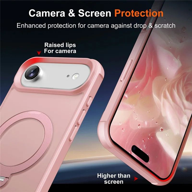 For iPhone Air Case Compatible with MagSafe Kickstand TPU PC Shockproof Phone Back Cover - Pink
