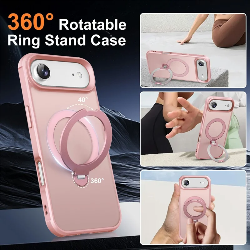 For iPhone Air Case Compatible with MagSafe Kickstand TPU PC Shockproof Phone Back Cover - Pink